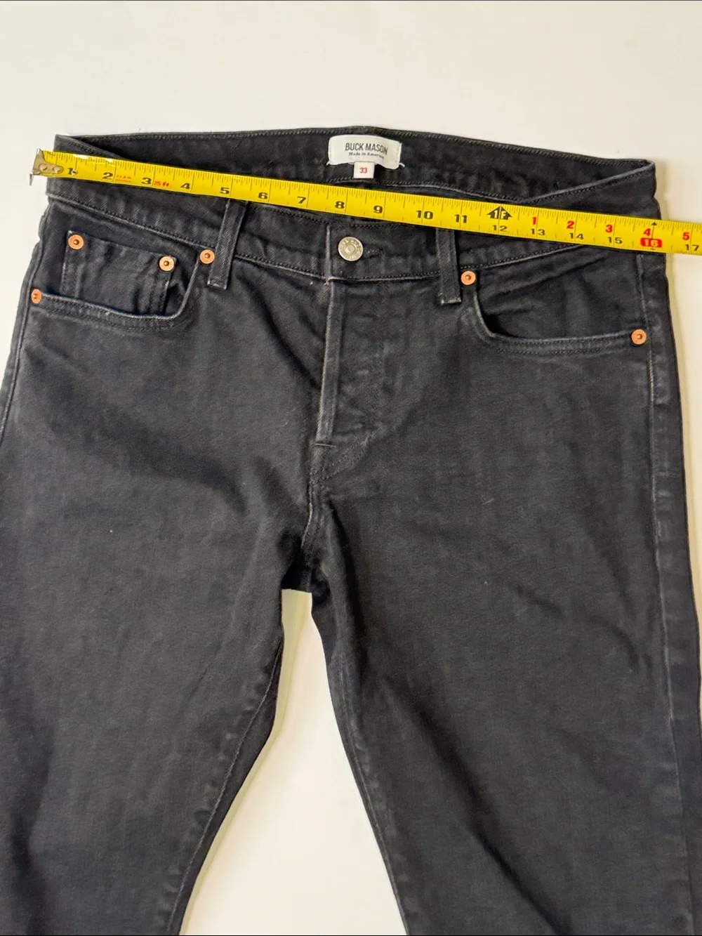 BUCK MASON Selvedge Slim Fit Black Jeans Button Fly Classic Stretch Men's 33 - Picture 9 of 14